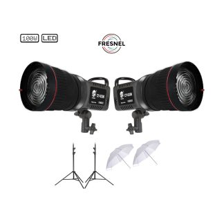 Luz LED, dos focos de 100W SH con accesorios fresnel